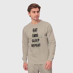 Костюм хлопковый мужской EAT CODE SLEEP REPEAT, цвет: миндальный — фото 2