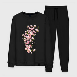 Костюм хлопковый мужской Весна Цветущая сакура Japan, цвет: черный