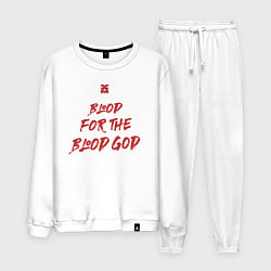 Костюм хлопковый мужской Кровь Богу Крови девиз последователей Кхорна, цвет: белый