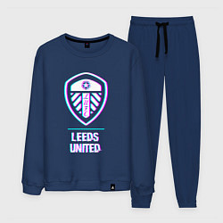 Костюм хлопковый мужской Leeds United FC в стиле Glitch, цвет: тёмно-синий