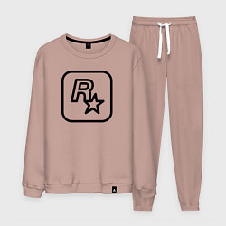 Костюм хлопковый мужской Логотип Rockstar games чб, цвет: пыльно-розовый