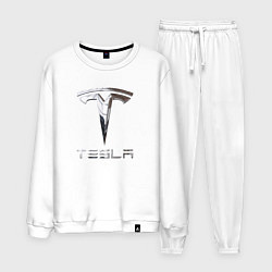 Костюм хлопковый мужской Tesla Logo Тесла Логотип, цвет: белый