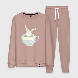 Костюм хлопковый мужской Кролик в чашке, цвет: пыльно-розовый