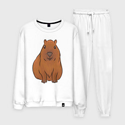 Костюм хлопковый мужской Капибара сидит и радуется, цвет: белый