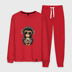 Костюм хлопковый мужской Футбол - Шимпанзе, цвет: красный