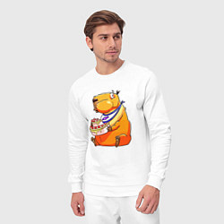 Костюм хлопковый мужской Капибара празднует день рождения, цвет: белый — фото 2