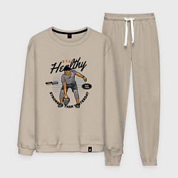 Костюм хлопковый мужской Атлет с гирей, цвет: миндальный