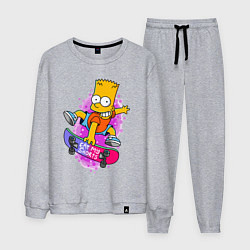 Костюм хлопковый мужской Барт Симпсон на скейтборде - Eat my shorts!, цвет: меланж