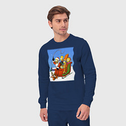 Костюм хлопковый мужской Новогодняя семейка Симпсонов в санях запряженных с, цвет: тёмно-синий — фото 2