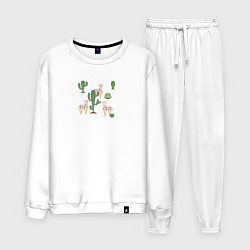 Костюм хлопковый мужской Три альпака среди кактусов гуляют, цвет: белый