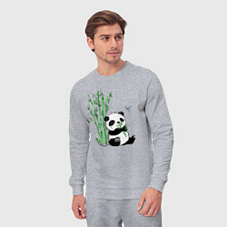 Костюм хлопковый мужской Панда бамбук и стрекоза, цвет: меланж — фото 2
