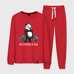 Костюм хлопковый мужской Это настоящая борьба - панда штангист, цвет: красный