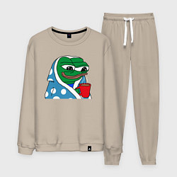 Костюм хлопковый мужской Frog Pepe мем, цвет: миндальный