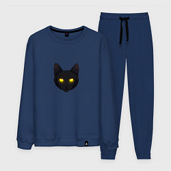 Костюм хлопковый мужской Черный кот с сияющим взглядом, цвет: тёмно-синий