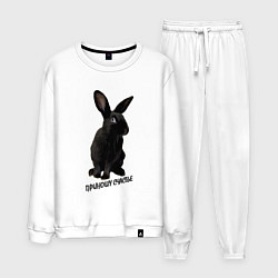 Костюм хлопковый мужской Приношу счастье, черный кролик, символ 2023 года, цвет: белый