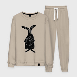 Костюм хлопковый мужской Кролик пишет список дел, цвет: миндальный