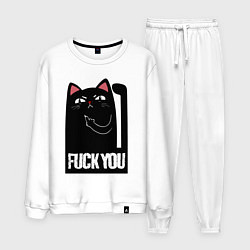 Костюм хлопковый мужской Black cat - fuck you, цвет: белый