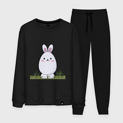Костюм хлопковый мужской Круглый заяц стоит на траве, цвет: черный