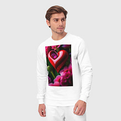 Костюм хлопковый мужской Сердце с цветами, цвет: белый — фото 2