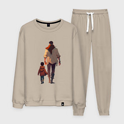 Костюм хлопковый мужской Отец вместе с сыном, цвет: миндальный