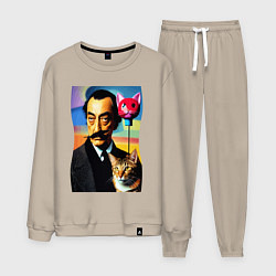 Костюм хлопковый мужской Salvador Dali and cat, цвет: миндальный