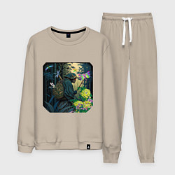 Костюм хлопковый мужской Мистический персонаж в бамбуковой роще, цвет: миндальный
