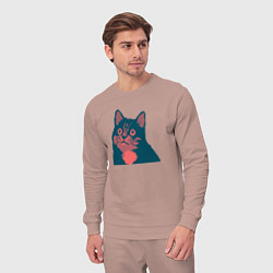 Костюм хлопковый мужской Vintage pixel cat, цвет: пыльно-розовый — фото 2