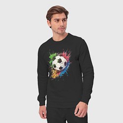 Костюм хлопковый мужской Яркий футбольный мяч, цвет: черный — фото 2