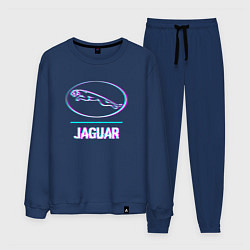 Костюм хлопковый мужской Значок Jaguar в стиле glitch, цвет: тёмно-синий