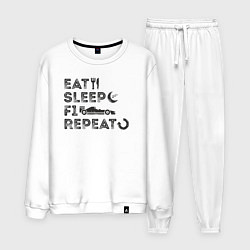 Костюм хлопковый мужской Eat sleep F1, цвет: белый