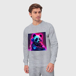 Костюм хлопковый мужской Диджей панда в свете неона, цвет: меланж — фото 2