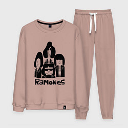 Костюм хлопковый мужской Ramones панк рок группа, цвет: пыльно-розовый