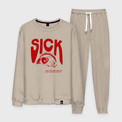 Костюм хлопковый мужской Sick i cant away from you red, цвет: миндальный