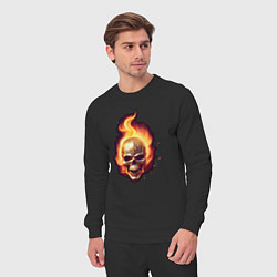 Костюм хлопковый мужской Огненный горящий череп, цвет: черный — фото 2