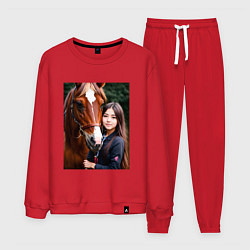 Костюм хлопковый мужской Девочка с лошадью, цвет: красный