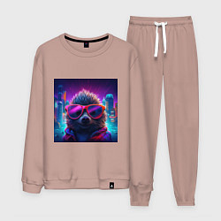Костюм хлопковый мужской Еж в больших неоновых очках, цвет: пыльно-розовый