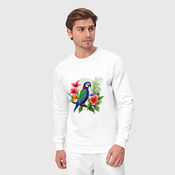 Костюм хлопковый мужской Попугай среди цветов, цвет: белый — фото 2