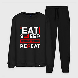 Костюм хлопковый мужской Надпись eat sleep Hitman repeat, цвет: черный