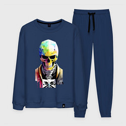 Костюм хлопковый мужской Skull - cyberpunk - watercolor, цвет: тёмно-синий