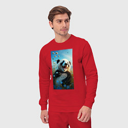 Костюм хлопковый мужской Веселая панда, цвет: красный — фото 2