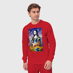 Костюм хлопковый мужской Mona Lisa - space fantasy - neural network, цвет: красный — фото 2