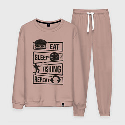 Костюм хлопковый мужской Eat sleep fishing repeat, цвет: пыльно-розовый