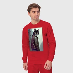 Костюм хлопковый мужской Модный котяра - Лондон - нейросеть, цвет: красный — фото 2