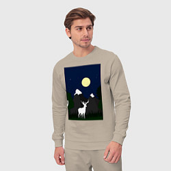 Костюм хлопковый мужской Олень под луной, цвет: миндальный — фото 2