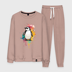 Костюм хлопковый мужской Красочный пингвин, цвет: пыльно-розовый