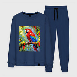 Костюм хлопковый мужской Яркий красный ара, цвет: тёмно-синий