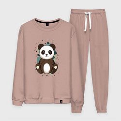 Костюм хлопковый мужской Странная панда, цвет: пыльно-розовый