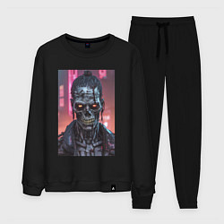 Костюм хлопковый мужской Зомби зловещий скелет киберпанк, цвет: черный