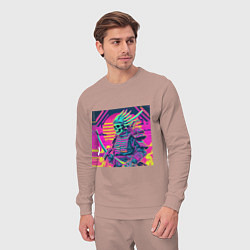 Костюм хлопковый мужской Кислотный самурай скелет в стиле retrowave, цвет: пыльно-розовый — фото 2