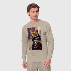 Костюм хлопковый мужской Cool leopard - urban style - neural network, цвет: миндальный — фото 2